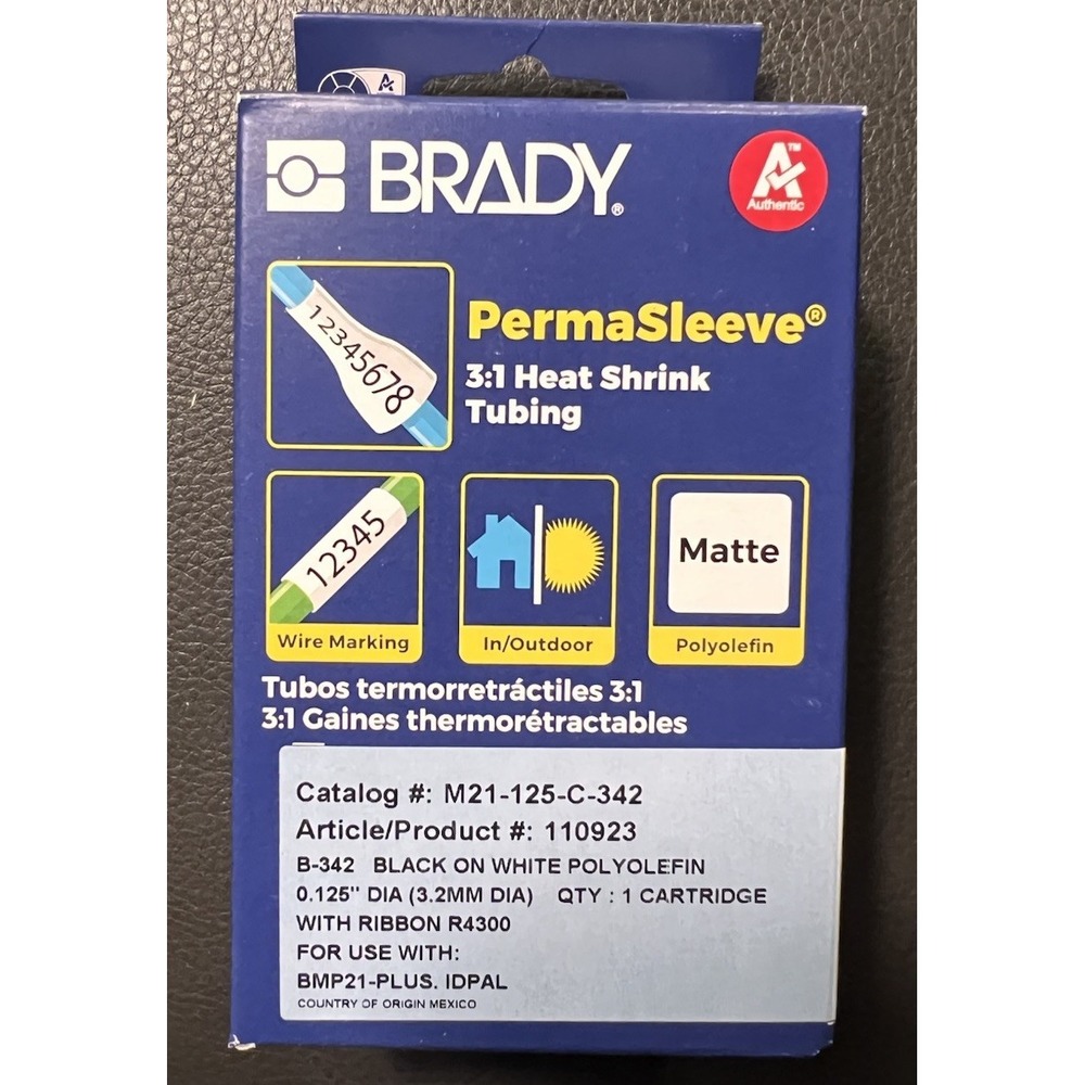 Brady M21-125-C-342 PermaSleeve 3:1 Heat Shrink Tubing Black on White 0.125in